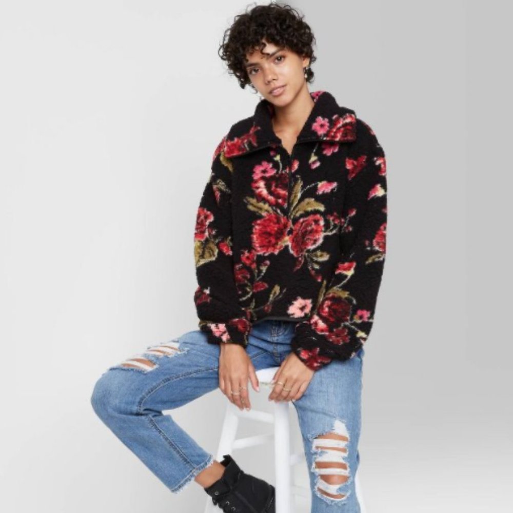 Target Wild Fable Floral/Rose Sherpa Pullover